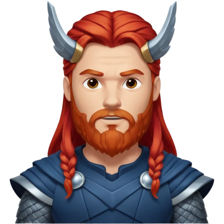 Thor, God of Thunder from Gods and Goddesses with long red hair and beard, silver and dark blue outfit emoji