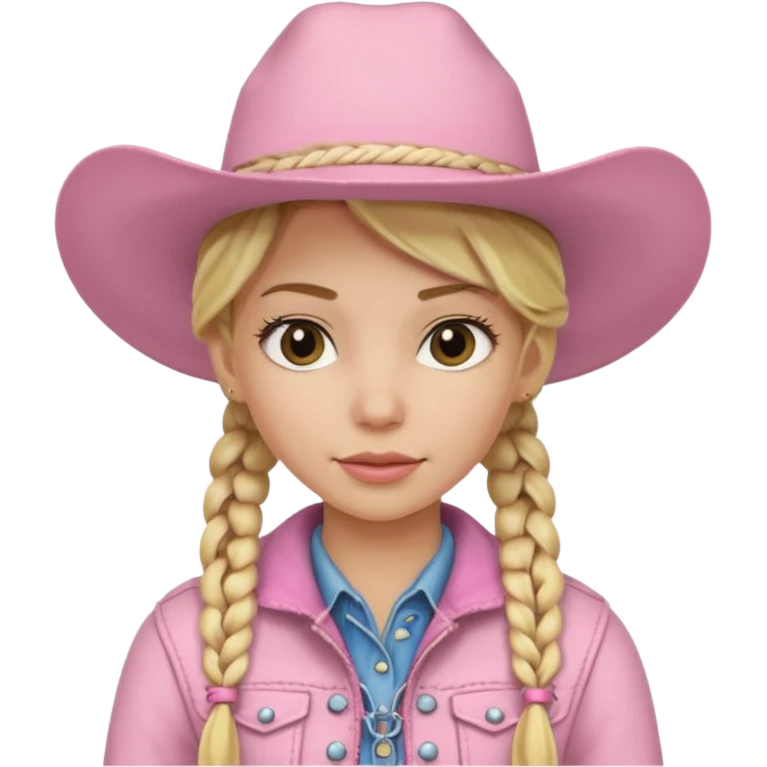 Blonde Cowgirl with braids and soft pink hats and jacket emoji
