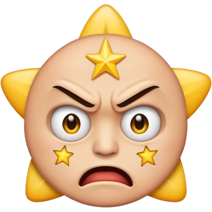 same style as apple emoji generic smilies. this one will be an angry face with 5 stars in his eyes but only half a star left. leaving an irate review emoji