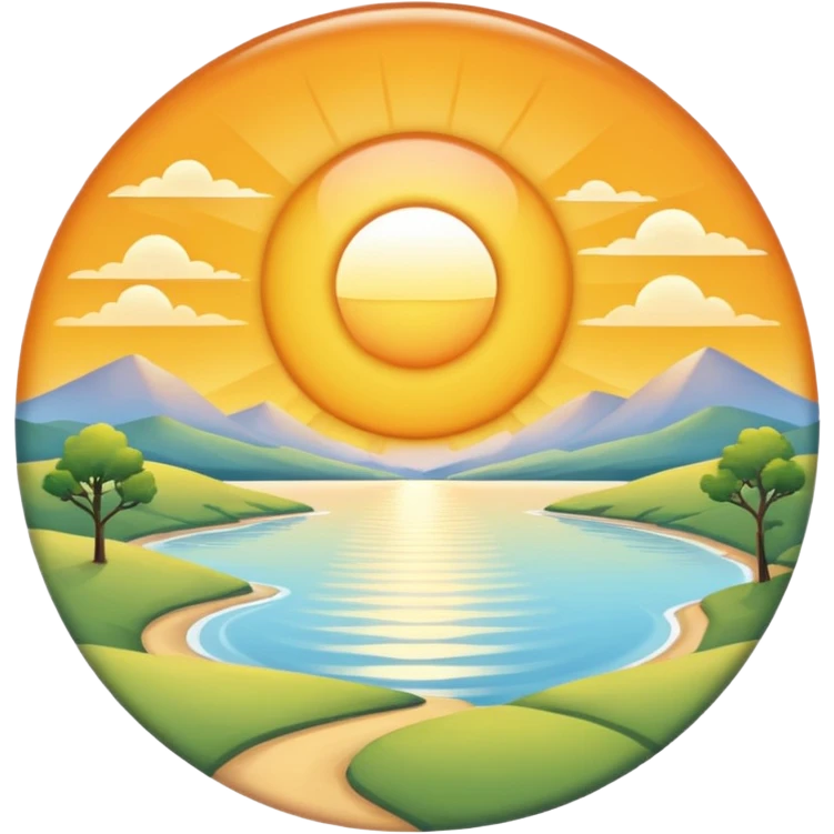 serene landscape, early morning light, sun above horizon emoji