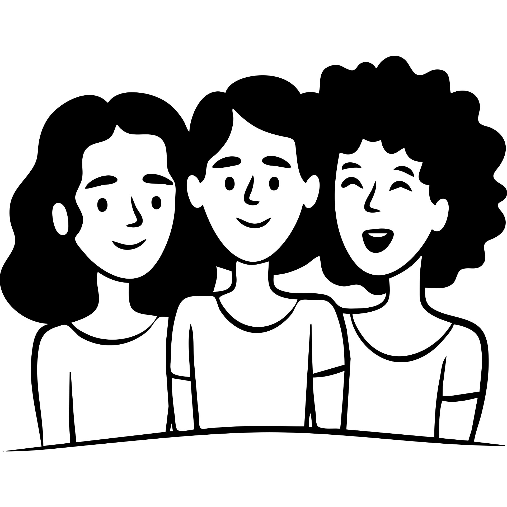 Three women with curly hair standing together, two with shoulder-length black curly hair and one with short black curly hair emoji