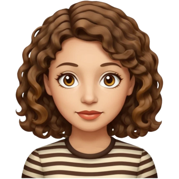 woman, 40s, chin-length wavy/curly/unruly brown-ish, few white stripes hair, hazel eyes, light skin emoji