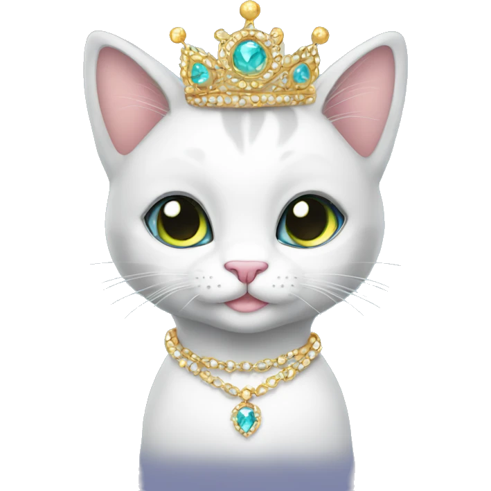Sparkly princess-cat with tiara and necklace full body emoji