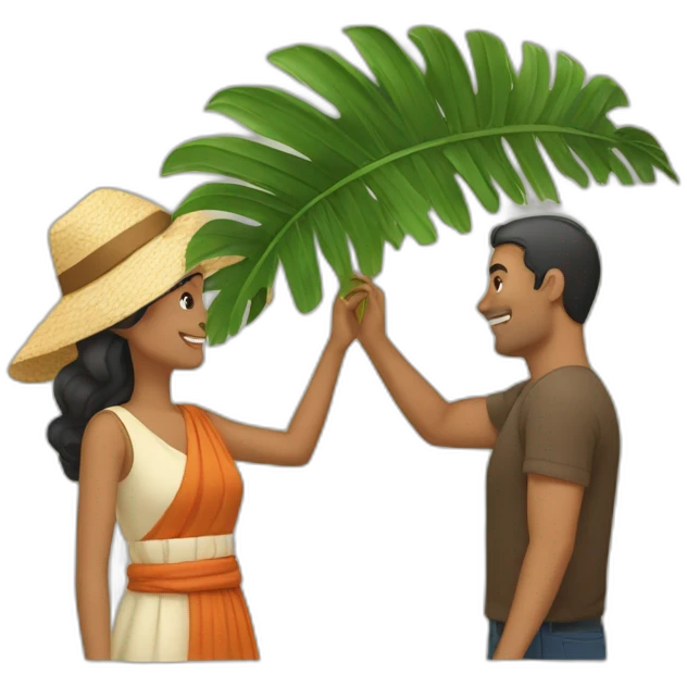 woman fanning a man above him with palm leaves emoji