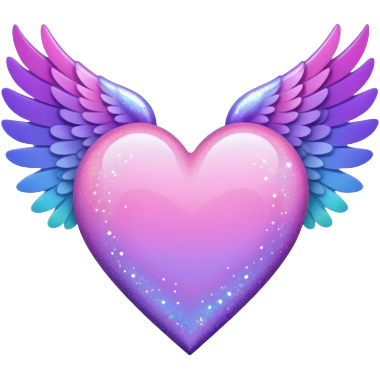 ombré heart with big full pastel wings with glitter and sparkles emoji