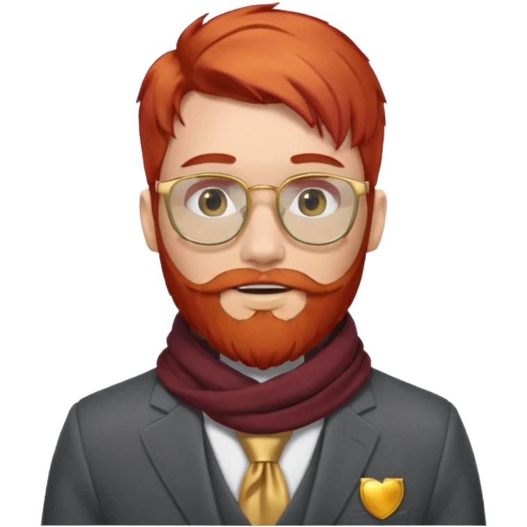 gray scarf, male,  beard, red hair, with suit, gold glasses emoji