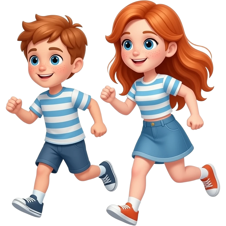 fesme uns nen i una nena corrents amb pecas  amb ulls blaus una mica mes gran que el noi  amb cabell llarg i ros i que siguin germans emoji