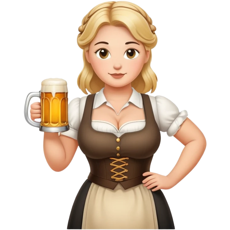 full figured German waitress, standing, holding a stein of beer in the hand  emoji