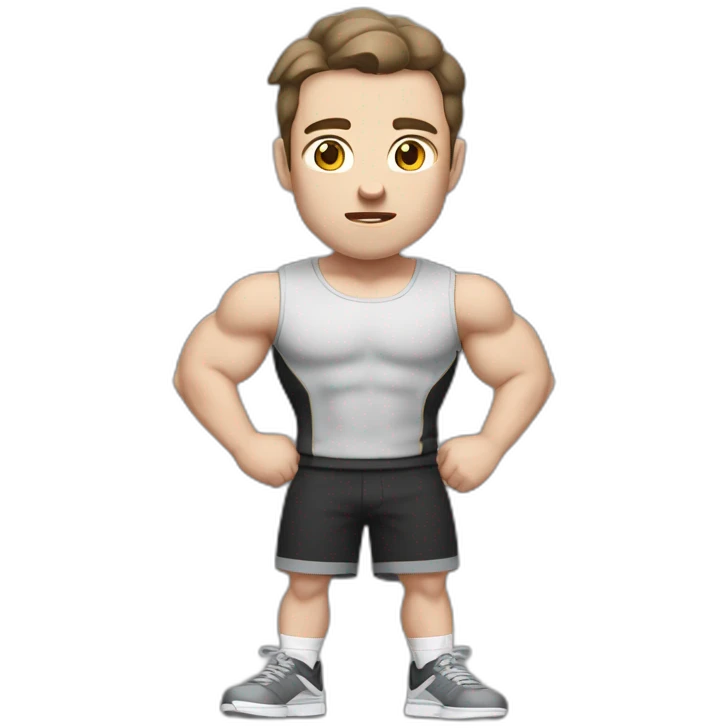 Confused Pale skinned Fit Man With the biceps and dark brown hair in black shirt, gray sports shorts and white Sneakers emoji