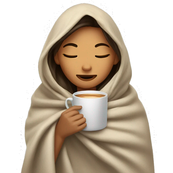 girl inside a blanket sipping coffee eyes closed emoji