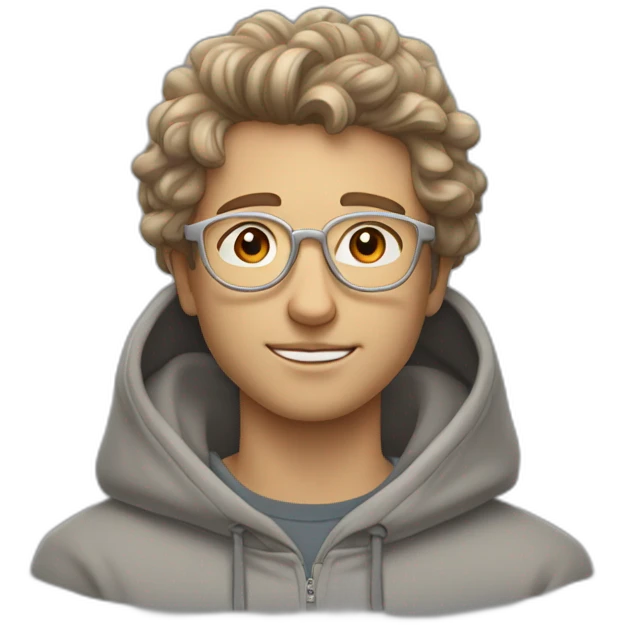 young white guy with wavy hair and a fade in light brown color and round silver color glasses with a grey hoodie on emoji