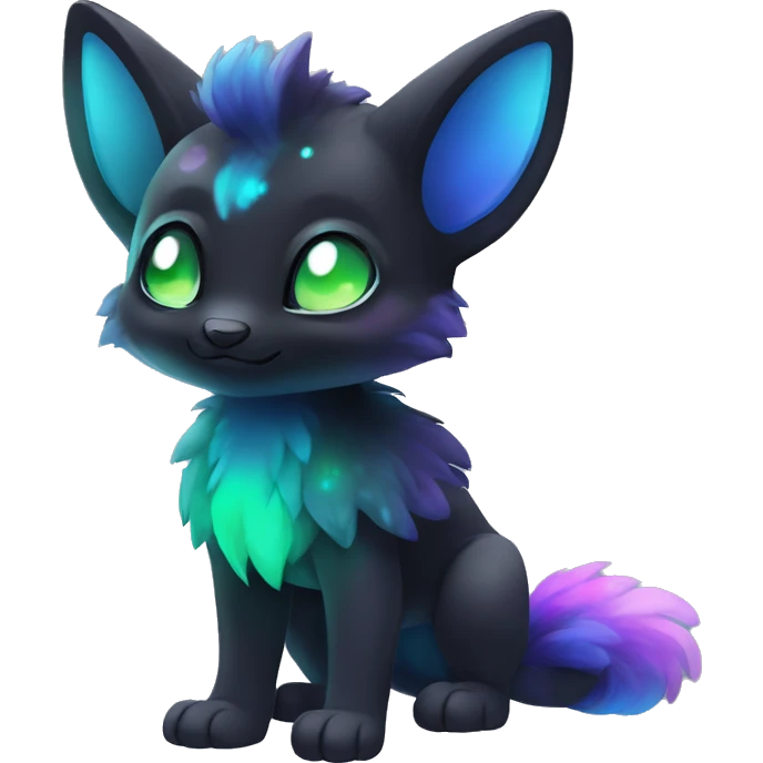 Cute cool black nebula fading green blue purple pink gradient animal hybrid Fakemon full body emoji