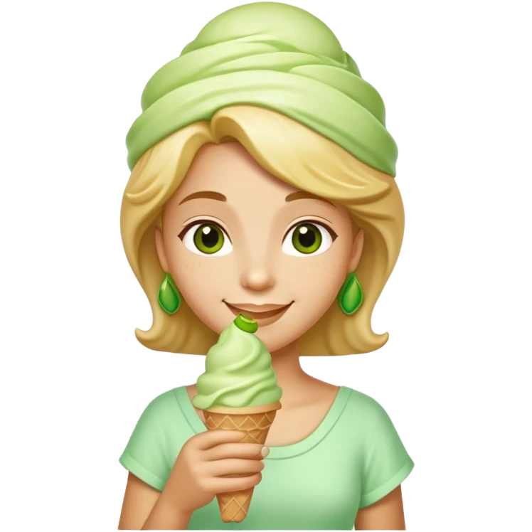 smiling Athena with green pistachio ice cream cone emoji