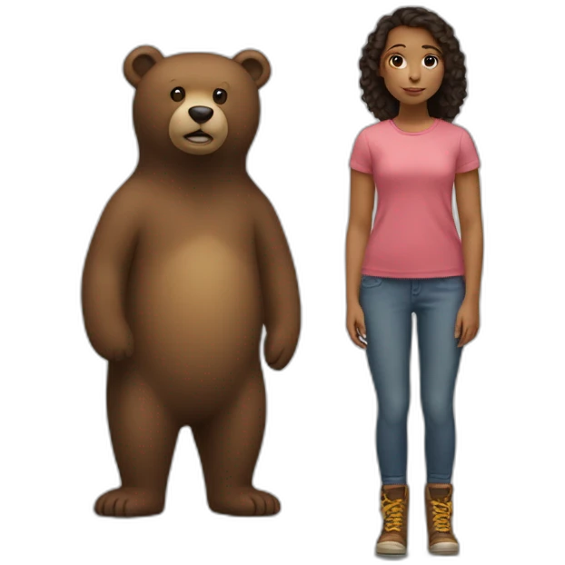 girl standing next to big bear emoji