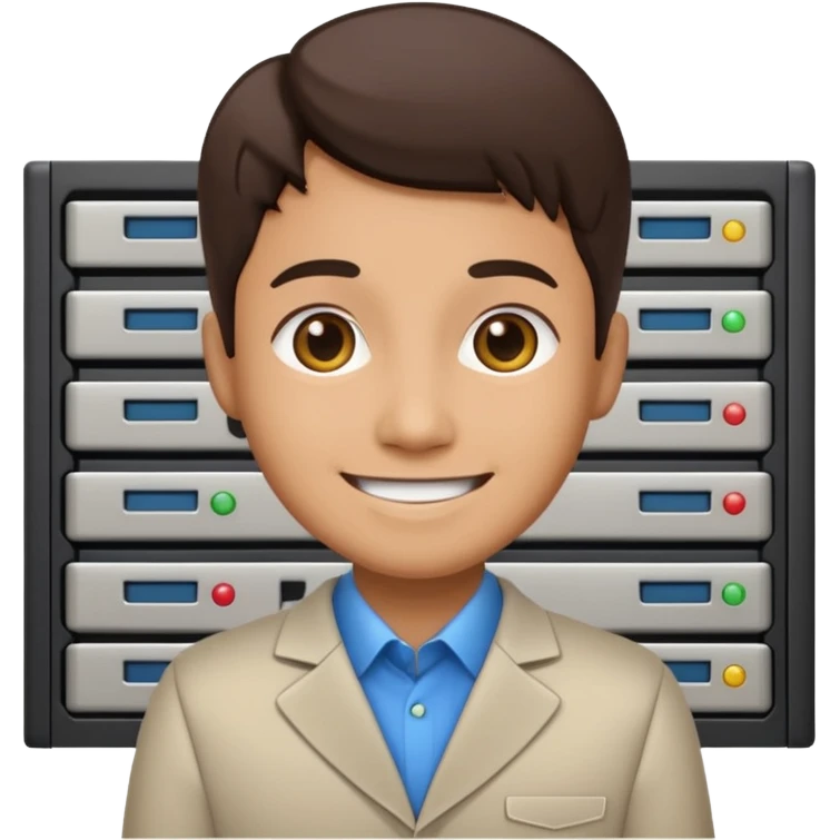 Add a server rack behind the system administrator in the emoji style, keeping the original style consistent and clear. emoji