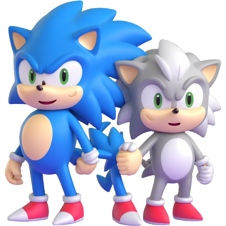 Sonic the Hedgehog, baby Sonic, and Silver the Hedgehog holding hands together emoji