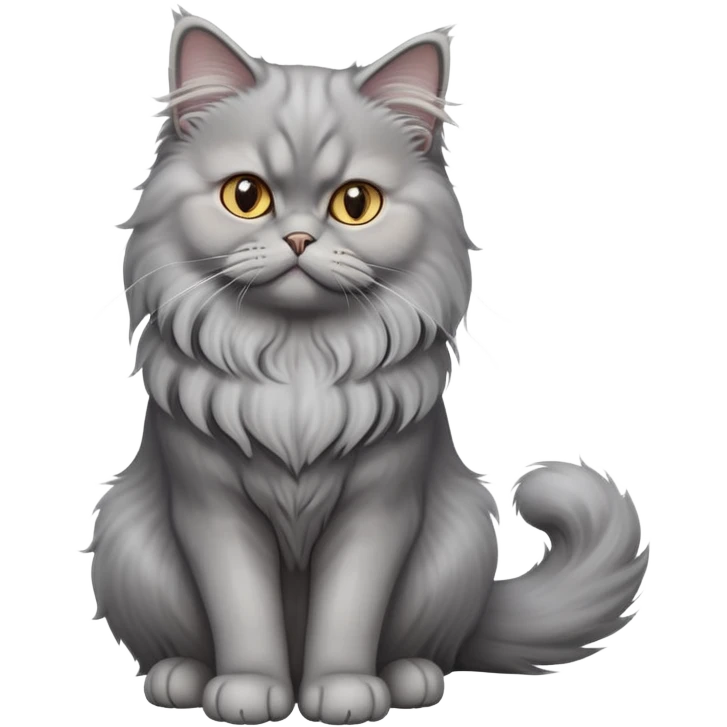 cinematic-[grey persian cat]-realistic-full-body-sitting-emoji,-tail-curled-playfully-around-its-paws,-head-tilted-dramatically,-fluffy-[grey]-fur,-simplified-yet-realistic-focused-features,-highly-detailed,-glowing-with-an-almost-sarcastic-glow emoji