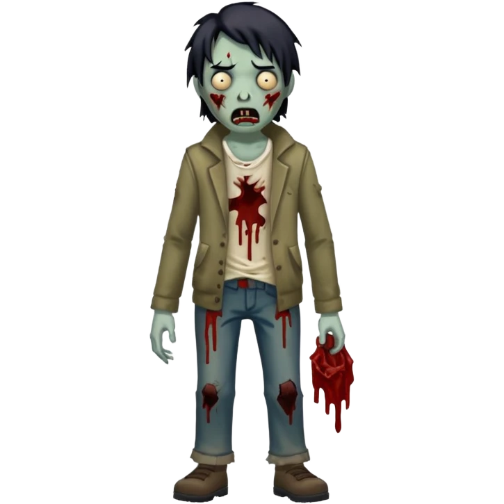 Walking zombie, tattered clothes, scary expression, realistic horror, no background





 emoji