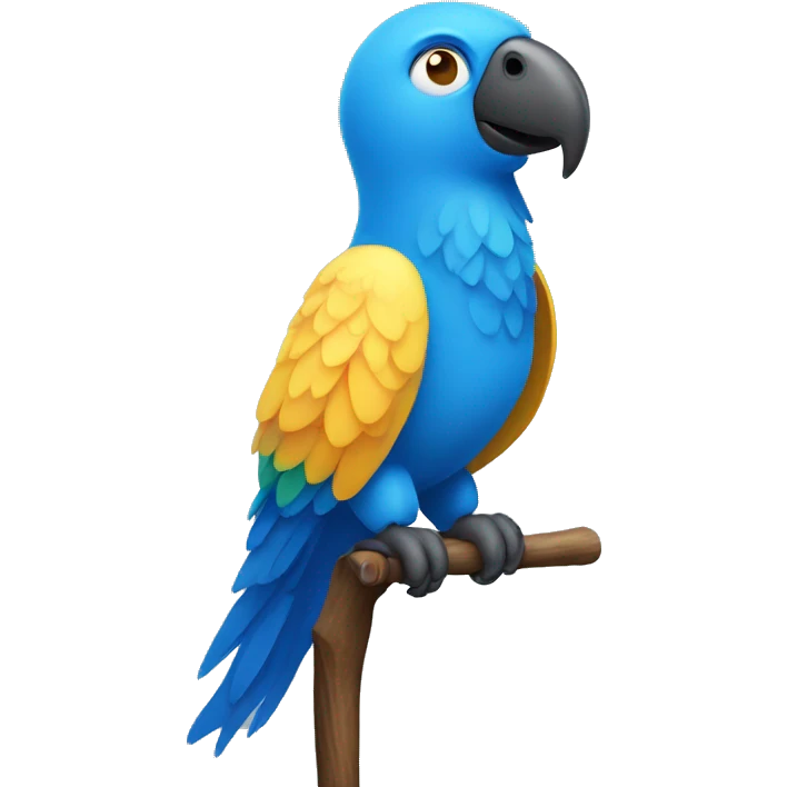A Blue parrot standing on a stick. emoji