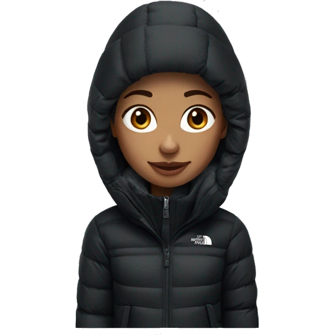 White burgundy haired Girl wearing black northface parka emoji