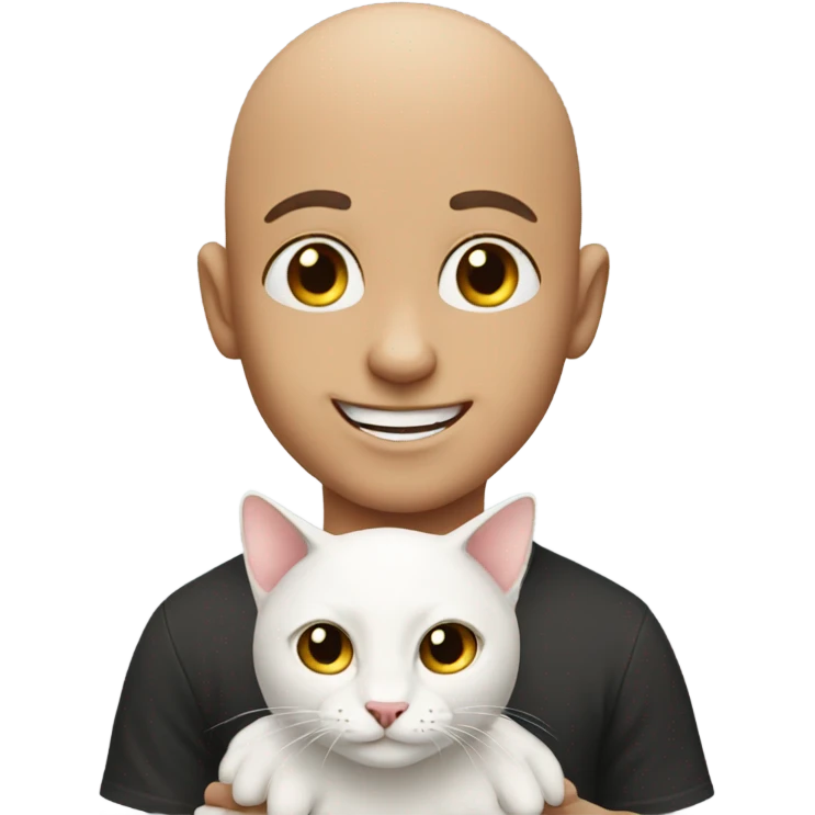 bald boy smiling with cat emoji