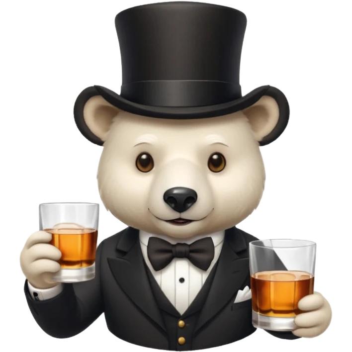 white bear head in a top hat with a whiskey emoji