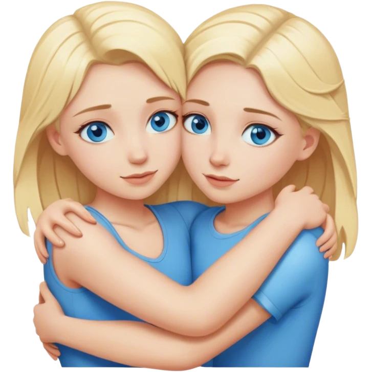 Two blonde girls with blue eyes hug each other emoji
