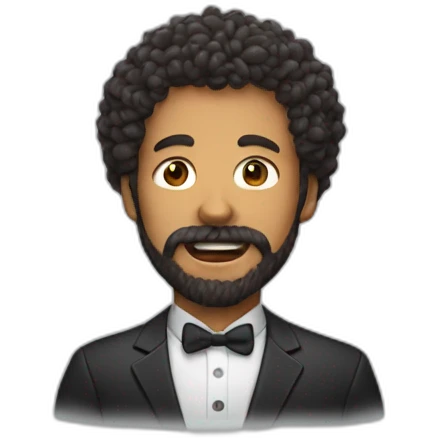 A man with a chin beard' face and curly hair with short ribs coming out of his mouth emoji