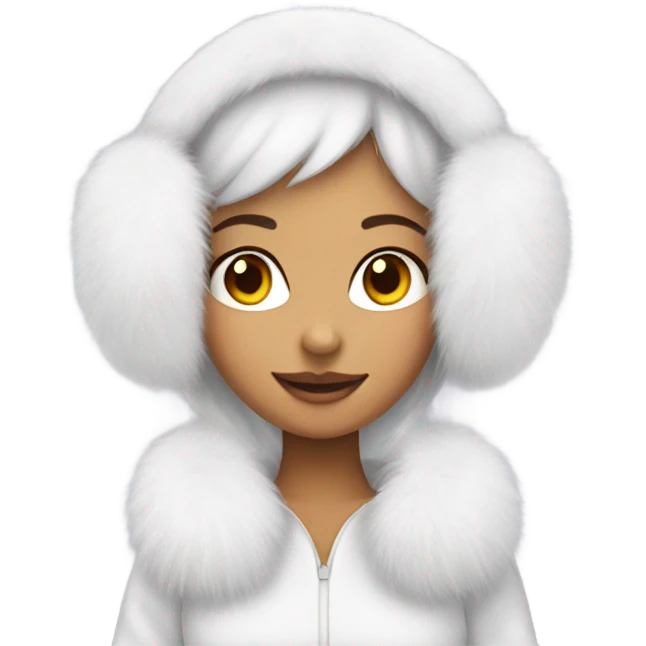Girl in white big fluffy fur ear muffs emoji