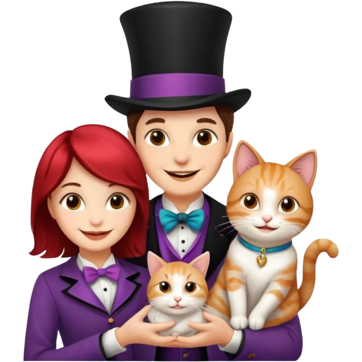 magician couple and their pet cat emoji
