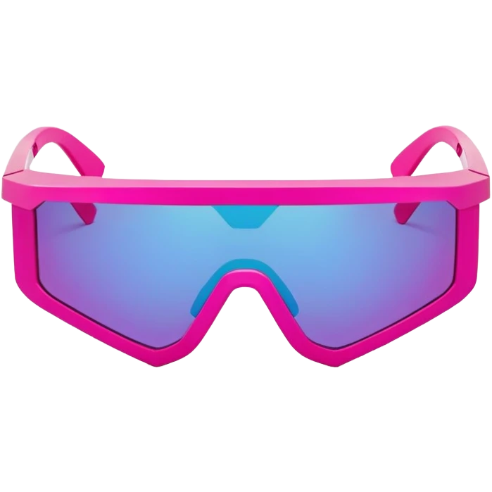 sporty hot pink shield visor sunglasses with thick angular frame, geometric chunky design, substantial build, one-piece lens emoji