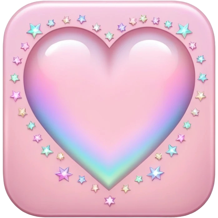 Iridescent pastel pink romantic formal elegant sophisticated cultured neat pretty beautiful nifty app icon with tiny heart shape and tiny sparkle stars shape emoji