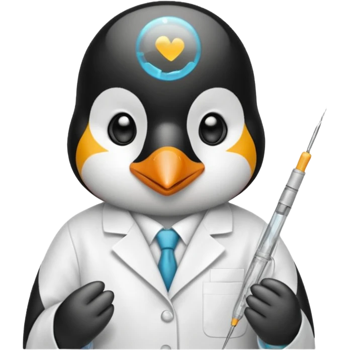 Penguin with needle in hand emoji