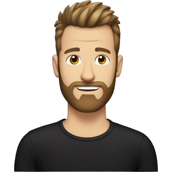 White guy, fauxhawk haircut, brown hair, wearing black tshirt, beard emoji