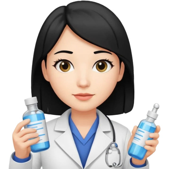 Farmacist with black hair and white coat emoji