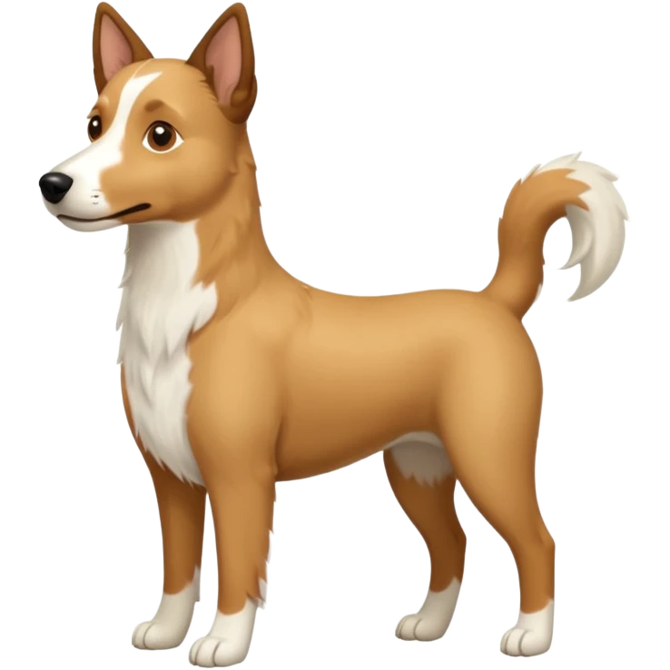 a full body white parsel russell looking dog the size of a kelpie with light brown ears and a light brown patch on one eye and a large snout emoji