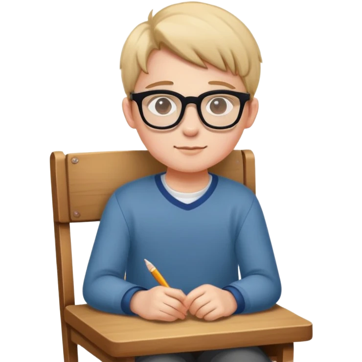 student sitting down on a  wooden chair emoji