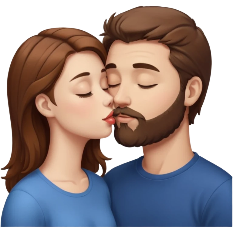 White man with brown hair and beard kissing lips with a white girl with brown hair with closed eyes emoji