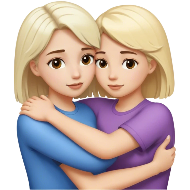 white blonde girl and white brown haired girl hugging emoji