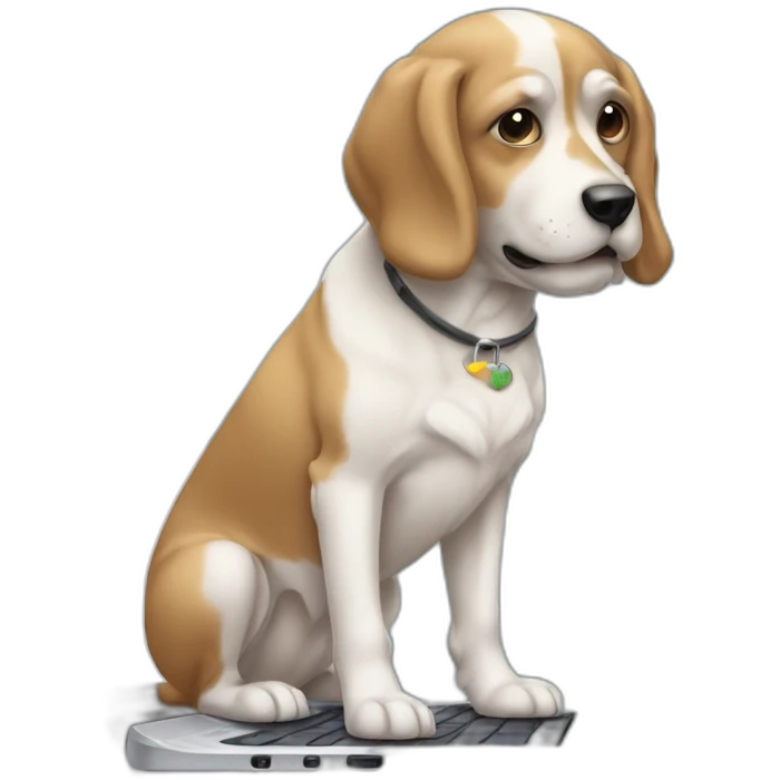 Chien qui joue sur un ordinateur emoji