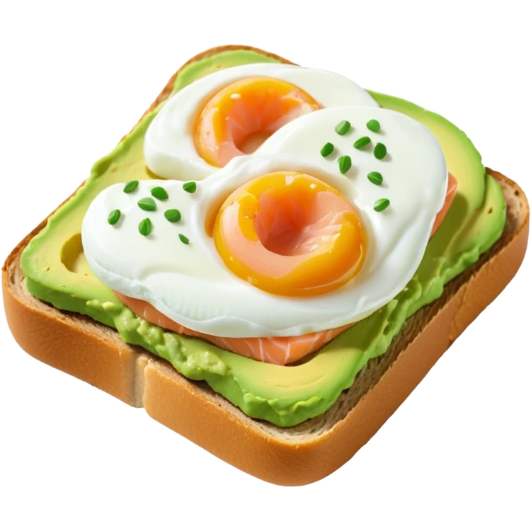 avocado toast with salmon and pachot eggs, green cream emoji