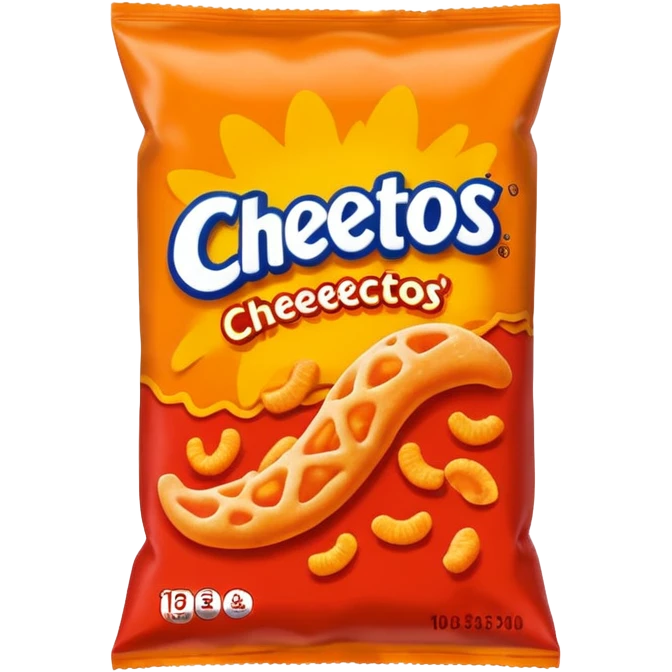Draw a pack of Cheetos with bright orange-red packaging & crunchy snacks spilling out. emoji