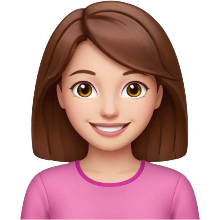 brown hair woman with pink outfit and happy face emoji