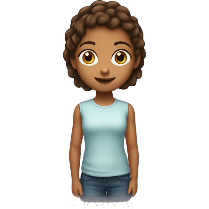 uma criança menina  com cabelo meio curto  castanho escuro  liso .olho castanho escuro pele crara emoji