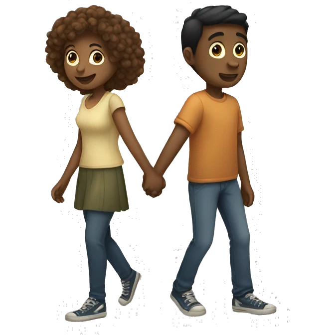 three people, two girls and one guy holding hands emoji