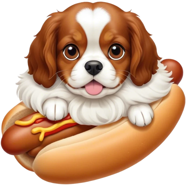 Cavalier King Charles in a hot dog bun emoji