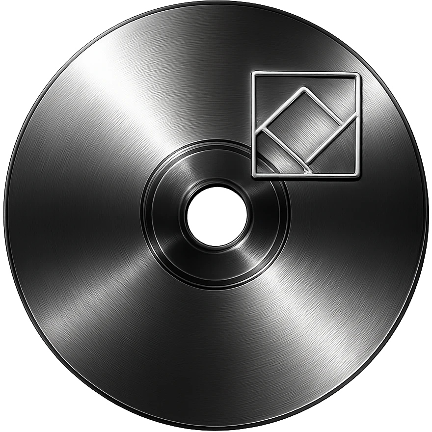 A minimalist CD disc with geometric pattern, glowing effect, pink color emoji