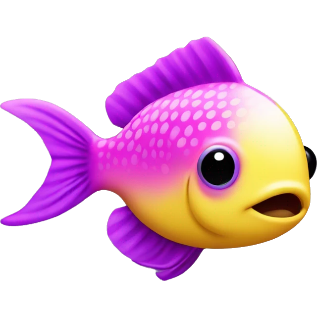 tiny fish with purpleish pink front half, neon yellow back half and black dot on top fin emoji