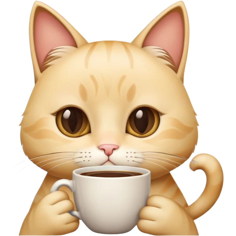Кот блондин с заспанными глазами с кружкой кофе в лапах emoji