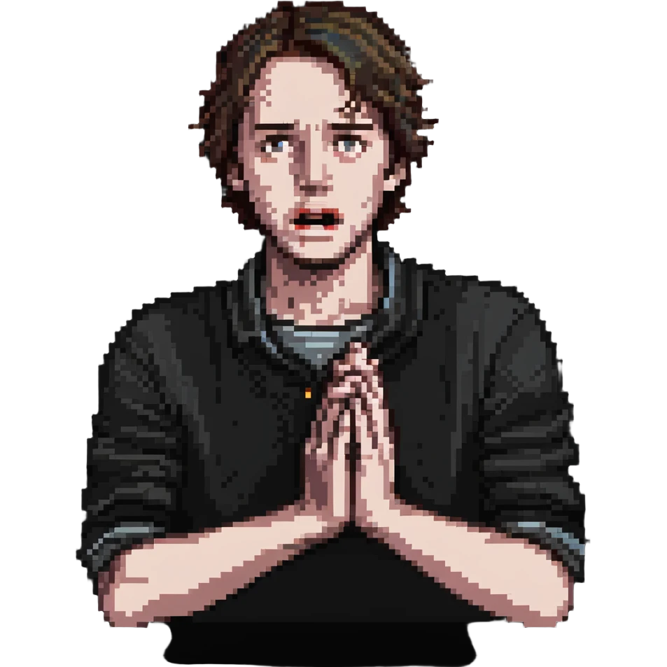 anxious man with hands outstretched in begging position with worried fearful expression emoji